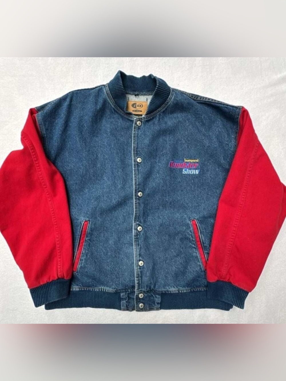 Vtg 90’s ID Wear Inaugural Seattle Roadster Show Embroidered Denim Bomber Jacket